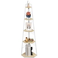 HOMCOM Eckregal mit 5 Regalböden, Modernes Faltbares Regal mit Verstellbaren Füßen, Regal aus Stahl und Holz, 37,5x37,5x160 cm, Farbe Holz Aosom – Ansicht 1