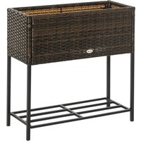 Outsunny Poly Rattan Hochbeet Blumenkasten mit Füßen Blumentopf mit Ablage Braun 70 x 30 x 72 cm Aosom