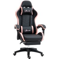 Vinsetto Gaming Stuhl Bürostuhl Computerstuhl mit Lendenkissen, Kopfstütze, Gaming Sessel, höhenverstellbarer Schreibtischstuhl mit Fußstütze, Kunstleder, Schwa