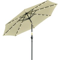 Outsunny Kippbarer Gartenschirm Ø265 cm mit 32 Solar-LEDs und Kurbel, Außenschirm mit 8 Rippen, Stahl, Polyester, für Patio Innenhof Balkon Terrasse, Beige Aoso – Ansicht 1