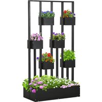 Outsunny Hochbeet Blumenkasten mit Rankhilfe, modulares Design für Terrasse, Pflanzkasten aus massivem Holz, Schwarz 90x45x170 cm Aosom.de – Ansicht 1