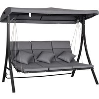 Outsunny Hollywoodschaukel, Gartenschaukel mit verstellbarem Sonnendach, Abnehmbare Kissen, 3-Sitzer, 198 x 118 x 168 cm, Grau+Schwarz Aosom.de – Ansicht 1