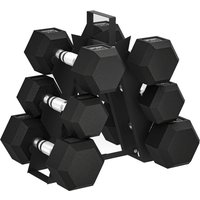 SPORTNOW Hantel-Set 6 Teile, 36 kg – hexagonale Hanteln 2x4 kg, 2x6 kg, 2x8 kg mit Aufbewahrungsständer und rutschfestem Griff für Training zu Hause/Fitnessstud