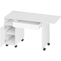 HOMCOM Faltbarer Computerschreibtisch 130 x 58 cm mit Rollen, Schreibtisch mit Stauraum, Schublade, Arbeitsplatz für kleine Räume, Schlafzimmer, Wohnzimmer, Wei – Ansicht 1