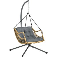 Outsunny Hängesessel aus Polyrattan mit Gestell, Hängestuhl, Schaukelstuhl mit Kissen und Sicherheitsbefestigung, höhenverstellbar, Stahlgestell, Innen & Außen, – Ansicht 1