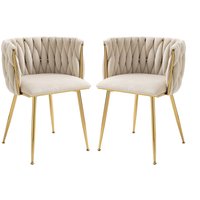 Esszimmerstühle 2er Set Elfenbein Samtstühle mit Vergoldeten Metallbeinen Hochwertiger Weiß Stühle für Esszimmer und Stabilen Beinen Aosom.de – Ansicht 1
