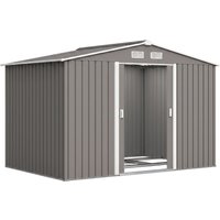 Outsunny Metall Gerätehaus Gartenhaus mit Fundament, wetterfest, Grau, 277x195x192cm, ideal für Garten & Werkzeugaufbewahrung Aosom.de – Ansicht 1
