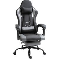 Vinsetto Gaming Sessel höhenverstellbar mit Kopfstütze und Lendenkissen, ergonomisch, bis 120 kg, mit Fußstützen, schwarz Aosom.de – Ansicht 1