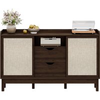 Sideboard mit Schiebetüren und Schubladen, Farbblock-Design, verstellbare Böden, 150x39,5x80 cm, Naturfarbe – Ansicht 1