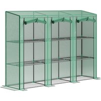Outsunny 3-stufiges Außen-Gewächshaus mit 9 Regalen, aufrollbare Tür mit Reißverschluss, Stahlrahmen, PE-Abdeckung 140g/m² UV-beständig für Terrasse/Garten, 215 – Ansicht 1