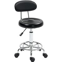 HOMCOM Rollhocker höhenverstellbar Drehhocker Drehbar Salon Hocker mit Lehne, Rädern, Arbeitshocker mit Verstellbarer Fußstütze für Büro, Kunstleder, 32 x 40 x 