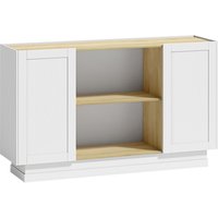 HOMCOM Küchen-Sideboard im rustikalen Stil, Sideboard mit 2 offenen Regalen, 2 Schränken und Soft-Close-Türen, für Esszimmer, Wohnzimmer, 133x35x79.7 cm, Natürl – Ansicht 1