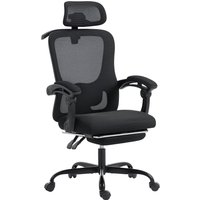 HOMCOM Ergonomischer Bürostuhl, Netzstoff, verstellbare Kopfstütze, höhenverstellbar, neigbare Rückenlehne, Lendenstütze, Wippfunktion, Fußstütze, 360° drehbar, – Ansicht 1