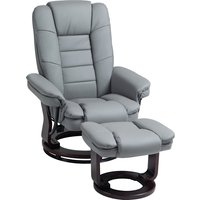 HOMCOM Relaxsessel mit Hocker 360°Drehbarer Fernsehsessel mit Liegefunktion TV-Sessel Ruhesessel bis 130 kg belastbar für Wohnzimmer Kunstleder, Grau Aosom – Ansicht 1