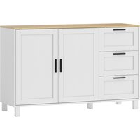 HOMCOM Sideboard mit Soft-Close-Türen, Moderner Aufbewahrungsschrank mit 3 Schubladen, verstellbarem Einlegeboden und 5 Beinen, Schrank für Wohnzimmer 120 x 38  – Ansicht 1