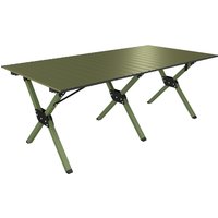 Outsunny Campingtisch Klapptisch mit Aufrollbarer Tischplatte, X-Rahmen, Gartentisch aus Metall, Falttisch für Garten, Balkon, Camping, 116 x 59 cm Militärgrün  – Ansicht 1