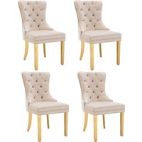 Esszimmerstühle, Set aus 4 Samt Polsterstuhl Nagelkopf Beige 95 cm mit runden Zugringe einzigartig 51×65.5×95 cm Aosom.de – Ansicht 1
