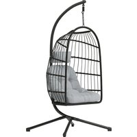 Outsunny Hängesessel mit Gestell faltbar Polyrattan Hängekorb mit Kissen Sicherheitsgurt Kopfstütze Bänder X-Bein, höhenverstellbar Hängeschaukel Outdoor Hänges – Ansicht 1