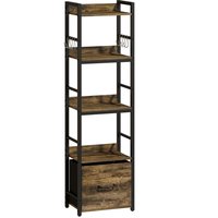 HOMCOM Bücherregal 4 Ebenen, schmales Aufbewahrungsregal mit Schublade, 8 Haken, Metallrahmen, modernes Aufbewahrungsmöbel für Wohnzimmer, Büro, kleiner Raum, 3 – Ansicht 1