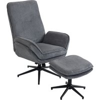 HOMCOM Relaxsessel mit Hocker, 360° Drehbarer Fernsehsessel mit Liegefunktion, Hoher Rückenlehne, Cord-Optik Liegesessel mit Doppelpolsterung für Wohnzimmer, Gr – Ansicht 1