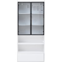 Vitrine-Hochschrank mit App-steuerbarer LED-Beleuchtung, 6 Ablagen, 80x34x180 cm, Weiß – Ansicht 1