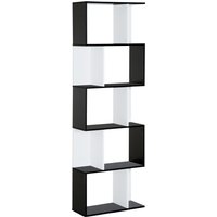 HOMCOM Bücherregal S-förmig Ausstellungsregal Standregal 5-stöckiger moderner Raumteiler Spanplatte Schwarz 60 x 24 x 184,5 cm Aosom – Ansicht 1
