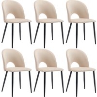 Set aus 6 gepolsterten Esszimmerstühlen aus Samt mit diamantierter Rückenlehne und Metallrahmen, Beige – Ansicht 1