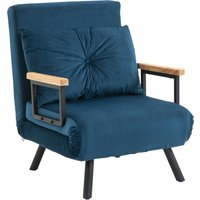 HOMCOM Schlafsofa Relaxsessel mit Bettfunktion, verstellbarer Rückenlehne & Rückenkissen, Samt 63x73x81cm, Gäste- & Wohnzimmer Sofa Blau Aosom – Ansicht 1