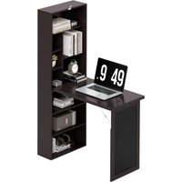 HOMCOM Klappbarer Computertisch mit Stauraum, Wandtisch mit Bücherregal, Arbeitsplatz, Kreidetafel und höhenverstellbarem Regal, braun Aosom – Ansicht 1
