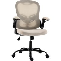 HOMCOM Ergonomischer Bürostuhl mit hochklappbaren Armlehnen, Mesh-Bürostuhl mit höhenverstellbarem Sitz, halbhohe Rückenlehne, Wippfunktion, 360° drehbar, Beige – Ansicht 1