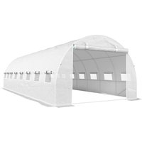 Outsunny Gewächshaus Tunnel 24m² 8L x 3l x 2H m - 16 Fenster, aufrollbare Reißverschlusstür - Rohrrahmen aus verzinktem Stahl, PE-Abdeckung hochdicht Weiß Aosom – Ansicht 1