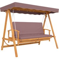 Outsunny 2 in 1 Hollywoodschaukel mit Liegefunktion, 3-Sitzer Gartenschaukel aus Holz, Holzschaukel mit Sonnendach Sitzauflage, Schaukelbank bis 330kg, für Gart – Ansicht 1