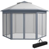Outsunny Gartenpavillon Faltpavillon 4x4m Pop-Up-Zelt Partyzelt mit Tragetasche 6 Seitenteilen Doppeldach sechseckig grau für Gartenpartys Aosom.de – Ansicht 1