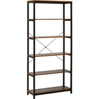 HOMCOM Bücherregal mit 5 Fächer, Standregal, Industriestil, Wohnzimmer, Schlafzimmer, Büro, E1 Spanplatte, Braun, 80 x 30 x 180 cm Aosom – Ansicht 1