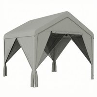 Outsunny Gartenpavillon 3 x 3 m, Außenüberdachung mit Moskitonetz & Vorhängen, schräges Dach, verzinkter Stahlrahmen, Grau Aosom – Ansicht 1
