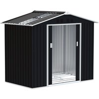 Outsunny Gartenhaus 2,42 m² aus verzinktem Stahl mit Belüftung und Fundament-Set, Geräteschuppen mit Dachfenster, doppelte abschließbare Schiebetür, geneigtes D – Ansicht 1