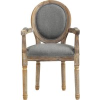 HOMCOM Stuhl für Esszimmer Wohnzimmer Medaillon im Louis XVI-Stil Massives Kautschukholz patiniert geschnitzt Leinenstoff Grau Aosom – Ansicht 1