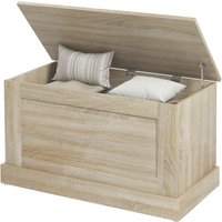 HOMCOM Aufbewahrungsbox, Spielzeugkiste aus Holz, mit Sicherheitsscharnier, für Wohnzimmer, Eingangsbereich, 80 x 40 x 45 cm, Naturholz Aosom – Ansicht 1