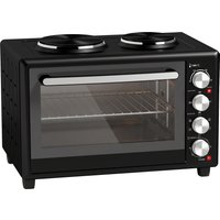 HOMCOM 36L Mini-Backofen mit 2 Kochplatten, elektrischer Tischbackofen mit Umluft, 90–230 °C, 60-Minuten-Timer, inkl. Rost & Backblech, 1500 W, Schwarz Aosom – Ansicht 1