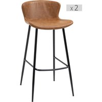 HOMCOM Set aus 2 Barhockern mit Sitzfläche aus Kunstleder, 76 cm Höhe mit Fußstütze aus Stahl und Vintage-Design-Rückenlehne - Braun Aosom – Ansicht 1