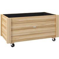 Outsunny Hochbeet Massivholz, Pflanzbeet mit Rollen, Frühbeet Gartenbeet Blumenkasten, Pflanzkasten Pflanzkübel 89x48x47cm für Garten, Terrasse, Blumenkübel für – Ansicht 1