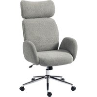 HOMCOM Schreibtischstuhl Homeoffice Stuhl mit Armlehne, verstellbarer Kopfstütze, höhenverstellbarer Drehstuhl mit Wippfunktion, Bouclé-Optik, Bürostuhl für Sch