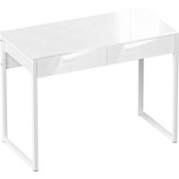 HOMCOM Schreibtisch 100 x 50 cm Computertisch Bürotisch mit 2 Schubladen, Stahlrahmen, für kleine Räume, Home Office, Weiß Aosom – Ansicht 1