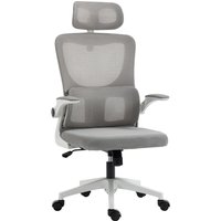 Vinsetto Bürostuhl ergonomisch höhenverstellbar Schreibtischstuhl mit Armlehnen, Kopfkissen, Wippfunktion und Lendenstütze, Mesh Grau für optimalen Komfort Aoso – Ansicht 1