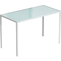 HOMCOM Esstisch 120 x 60 cm Küchentisch für 4 Personen Esszimmertisch mit Tischplatte aus Hartglas moderner Tisch für Küche, Esszimmer Wohnzimmer Weiß Aosom – Ansicht 1