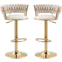 Barhocker Set 2 Stücke Höhenverstellbar mit Lehne 360° drehbar Samtoptik Elfenbeinweiß Goldener Barhocker 78cm komfortabel Hochwertig Aosom.de – Ansicht 1