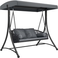Outsunny Hollywoodschaukel Rattan 2-Sitzer Gartenschaukel mit Verstellbarem Sonnendach weichem Kissen A-Rahmen, Schaukelbank belastbar bis 240kg, für Garten Ter – Ansicht 1