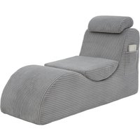 Moderner Freizeit-Sessel mit ergonomischer Rückenlehne, abnehmbarem Sitzkissen und Seitentasche, 160x66x90 cm, Hellgrau – Ansicht 1