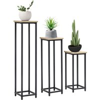 Outsunny Pflanzenständer Set 3-teilig Blumenhocker & Blumentopfhalter aus Stahl Schwarz und Natur für Garten & Balkon Aosom.de – Ansicht 1