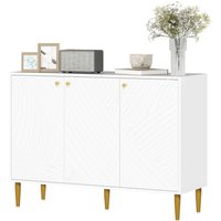 HOMCOM Buffet, Aufbewahrungsmöbel, mit 2 Schränken, 3 Türen mit Linienformen, verstellbare Regale, goldene Stahlbeine, weiß Aosom – Ansicht 1